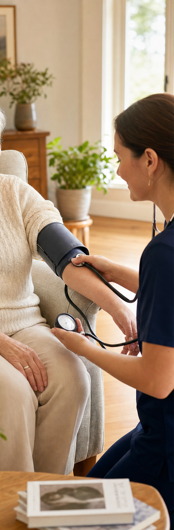 Nurse completing a clinical health review during a home visit